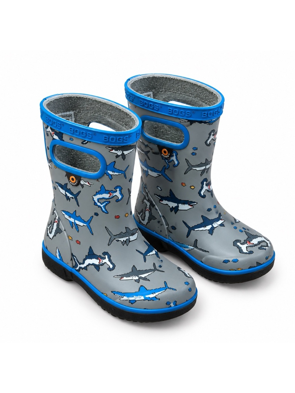 BOGS Skipper II Pixel Shark Gray Blue Waterproof Rain Boots Toddler Size 7